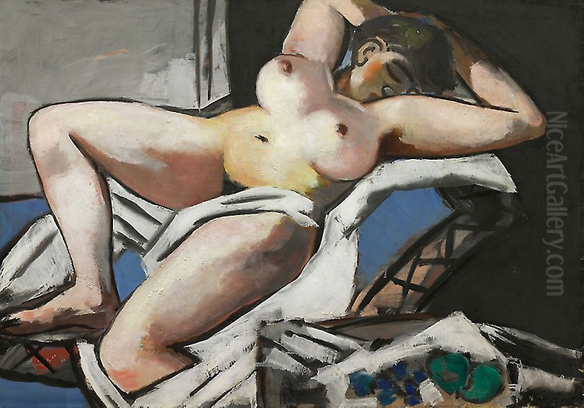 Reclining Nude Oil Painting by Max Beckmann