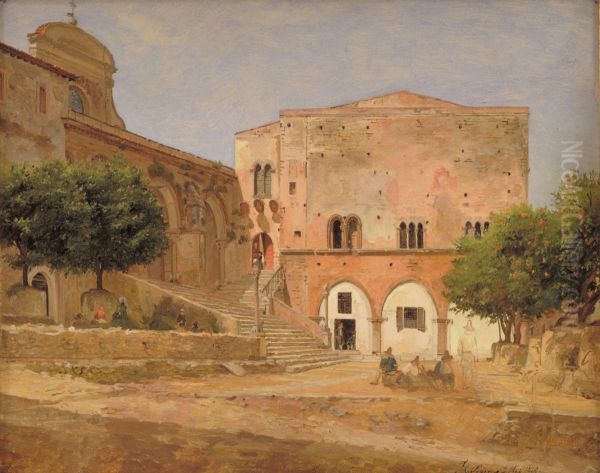 The Market Place in Priverno Oil Painting by Jorgen Roed