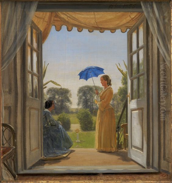 Caroline Dalgas og Jeanina Stampe pa Nyso havetrappe Oil Painting by P. C. Skovgaard