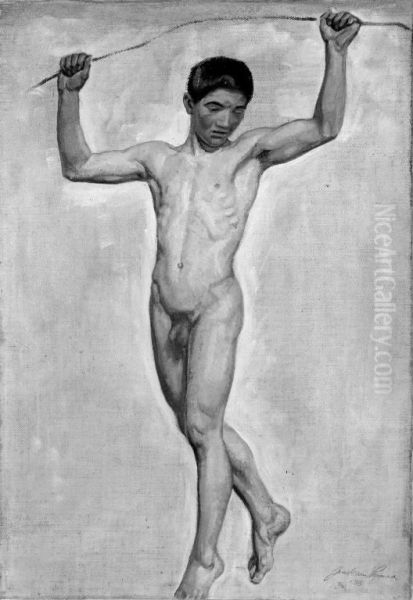 Staende mandlig model. Oil Painting by Joakim Skovgaard