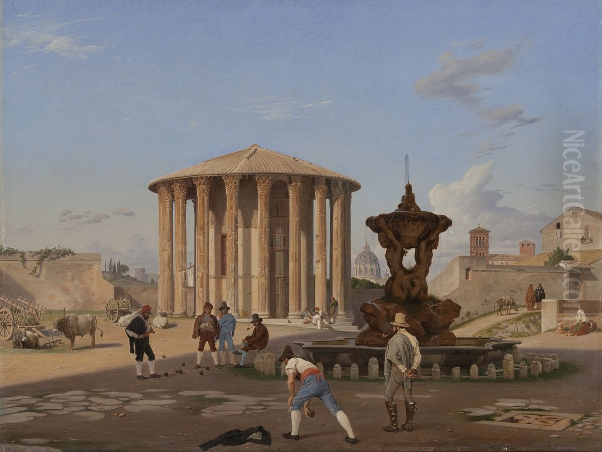 Det sakaldte Vestatempel med dets omgivelser i Rom Oil Painting by Constantin Hansen
