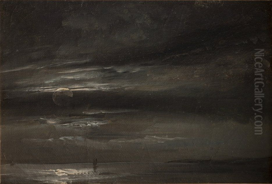 Moonlight over the sea Oil Painting by Johan Wilhelm Ludwig Dahl