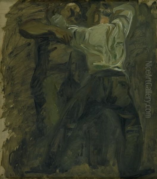 Two Men Fighting Oil Painting by Oluf Hartmann