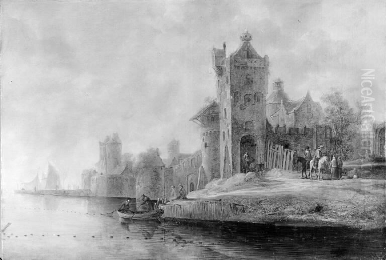 A Fortified Dutch Town Oil Painting by Jan van Goyen