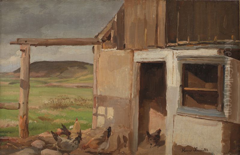Hus med honsegard Oil Painting by Hans Smidth