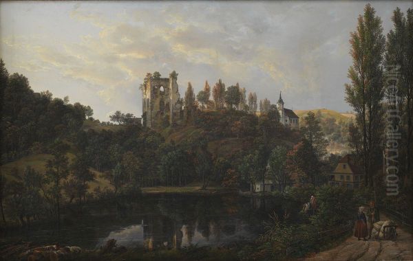 Slotsruinen i Tharandt Oil Painting by Johan Wilhelm Ludwig Dahl