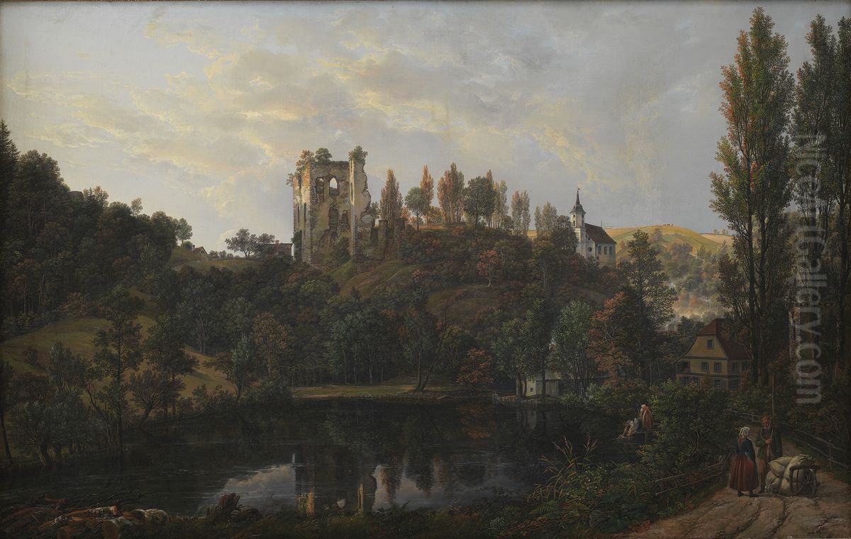 The Castle Ruin at Tharandt Oil Painting by Johan Wilhelm Ludwig Dahl