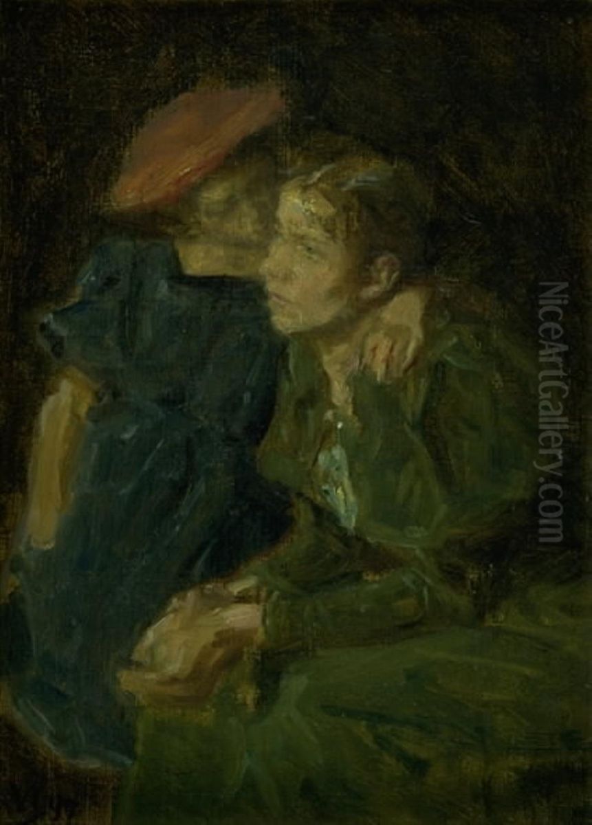 Nanna og hendes moder Oil Painting by Viggo Johansen