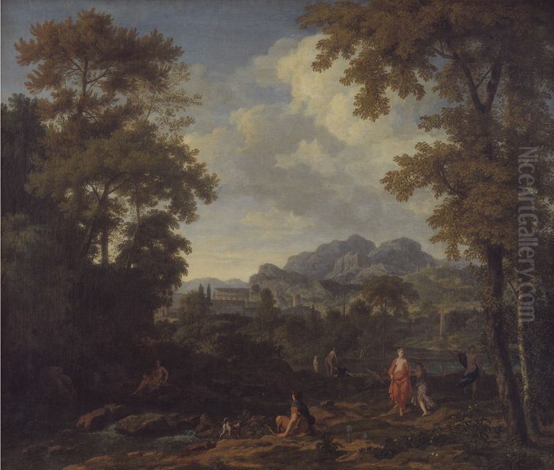Classical Landscape with Diana (?) and her Nymphs Oil Painting by Johannes Glauber