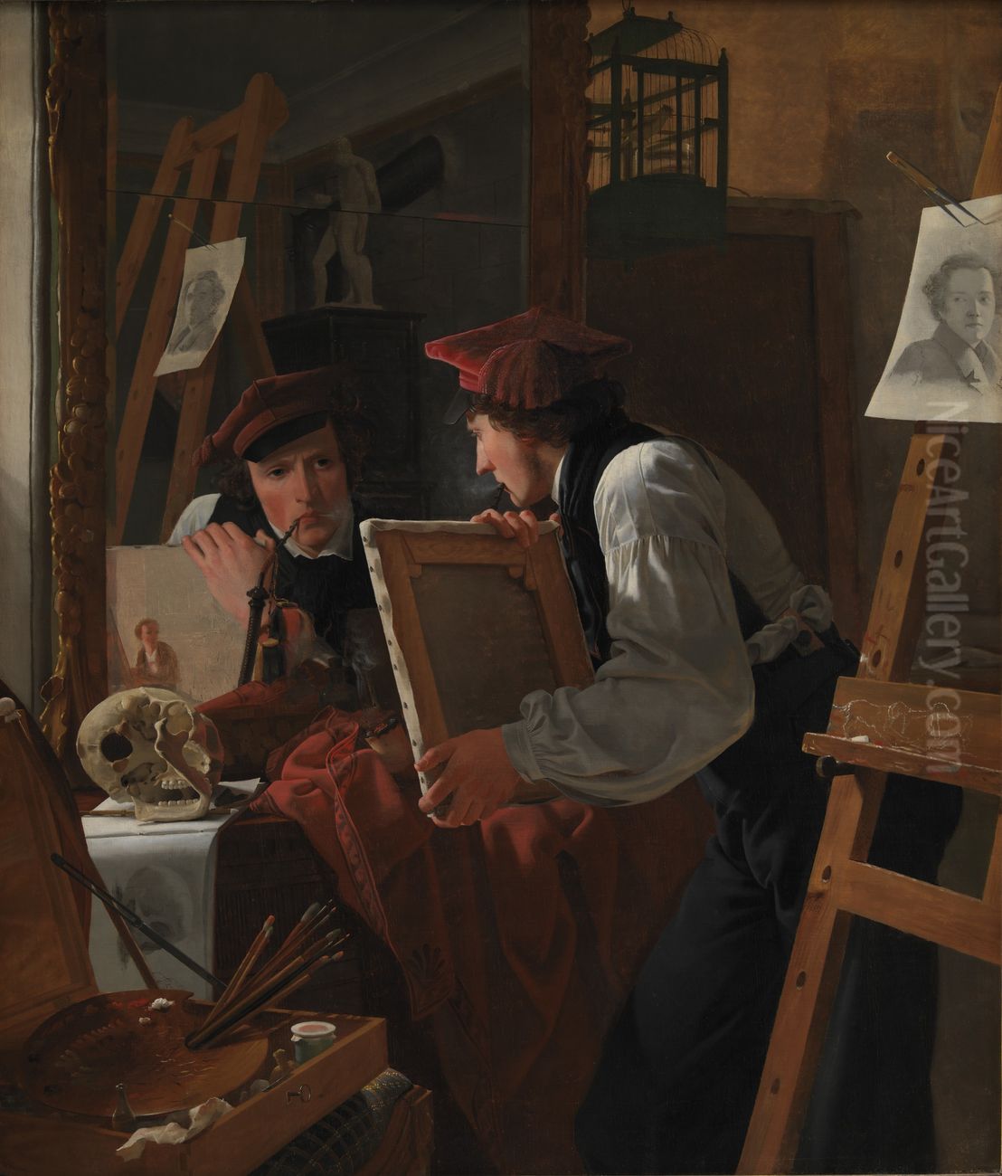 A Young Artist (Ditlev Blunck) Examining a Sketch in a Mirror Oil Painting by Wilhelm Bendz
