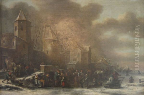 Et hollandsk vinterstykke Oil Painting by Nicolaes Molenaer