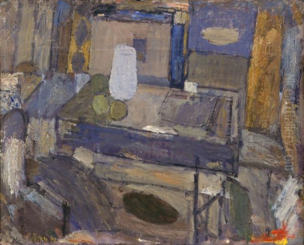 Opstilling med kande og frugter Oil Painting by Immanuel Ibsen
