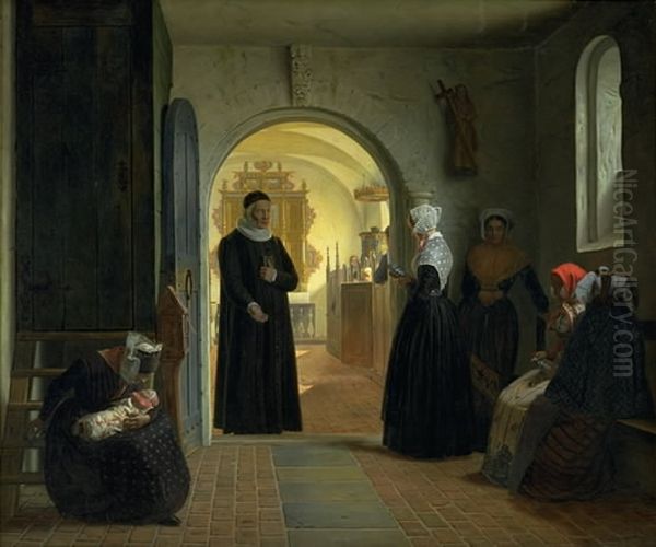 A Woman's Solemn Churching after Childbirth Oil Painting by Christen Dalsgaard