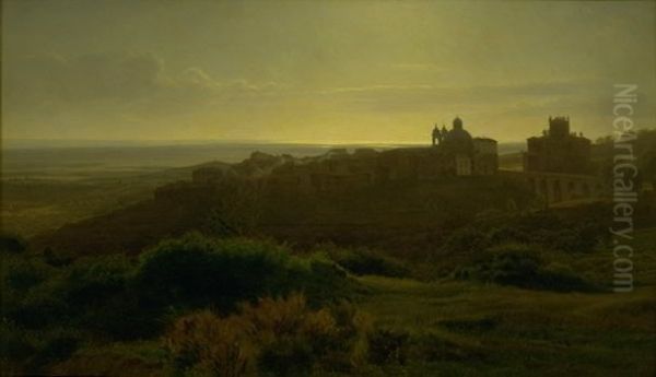 View of the Ariccia and the Roman Campagna Oil Painting by Godtfred Rump