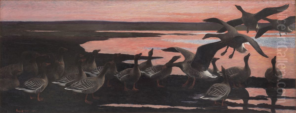 Wild Geese Oil Painting by Bruno Andreas Liljefors