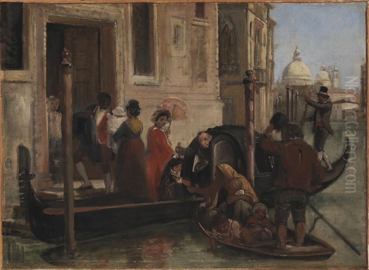 Landing in Venice. In the Distance S. Maria delle Salute Oil Painting by Wilhelm Marstrand