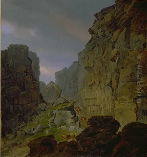 The Southern Entrance to Almannagiaa near Thingvalla in Iceland Oil Painting by Christian Ezdorf