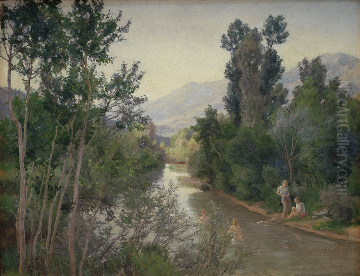 Autumn Day by the River Liri, Italy. Oil Painting by Joakim Skovgaard