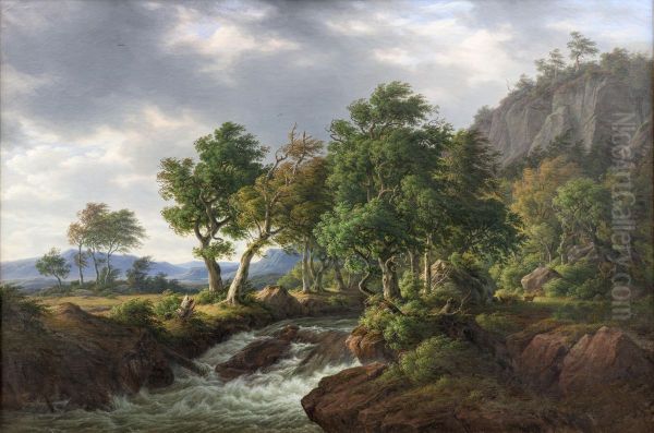 Klippelandskab. Djupadal i Bleking Oil Painting by F.C. Kiaerskou
