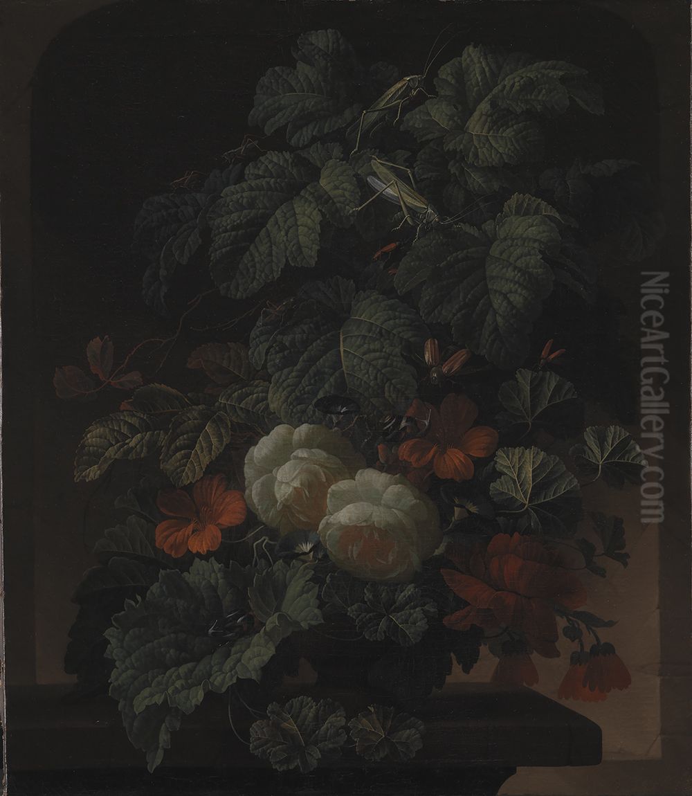 A Bowl of Flowers Oil Painting by Elias van den Broeck