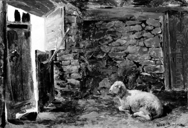A Couching Sheep in a Stable Oil Painting by Rosa Bonheur