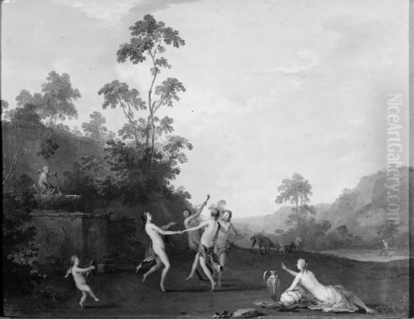 Three Nymphs Dancing with a Satyr Oil Painting by Roelant Savery