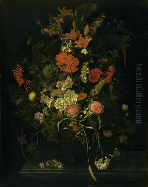 Bouquet of Flowers in a Glass Oil Painting by Maria van Oosterwijck
