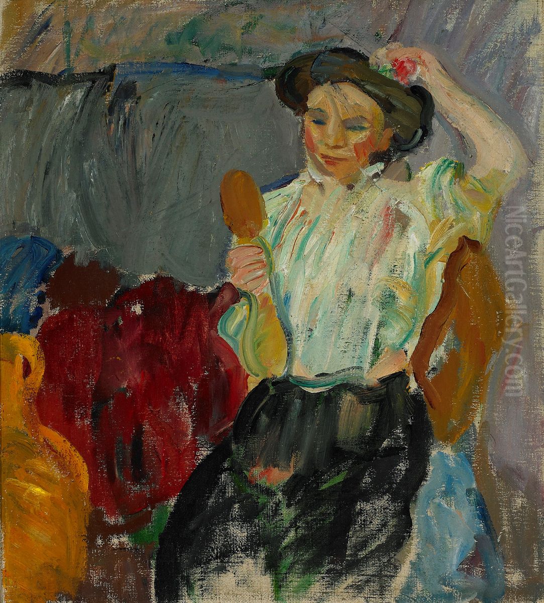 Lady with Hand Mirror Oil Painting by Karl Isakson Lady with Hand Mirror Oil Painting by Karl Isakson