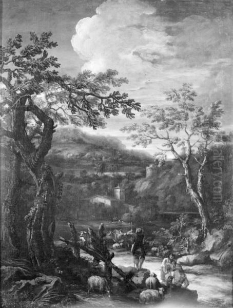 Road with People and Animals Oil Painting by Salvator Rosa