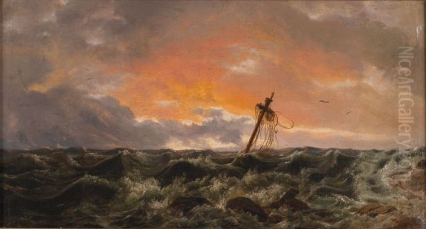 Seascape with a Wreck Oil Painting by Johan Christian Dahl
