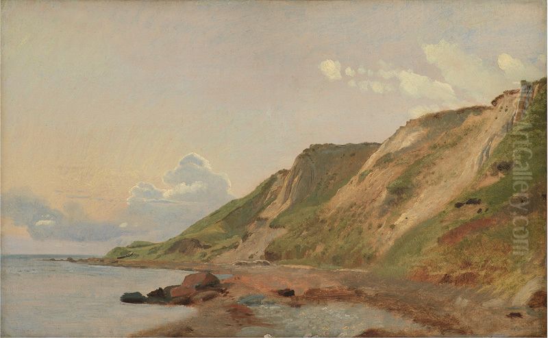 Study of Cliffs at the South Coast of Refsnaes Oil Painting by Johan Lundbye