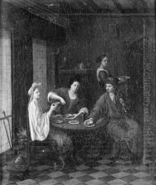 The Family Having Lunch Oil Painting by Gerrit Lundens