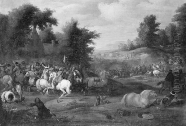 Cavalry Skirmish Oil Painting by Adam Frans van der Meulen