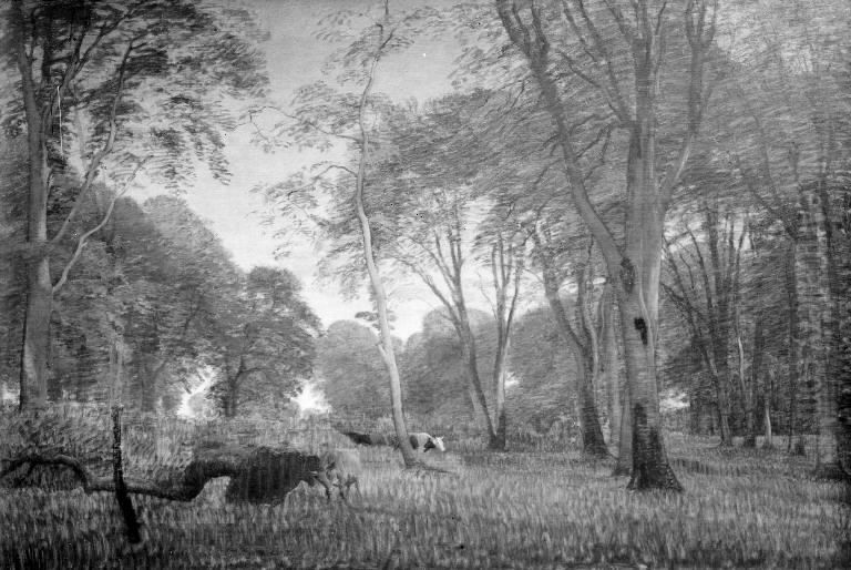 Koer i en skov ved aften Oil Painting by P. C. Skovgaard