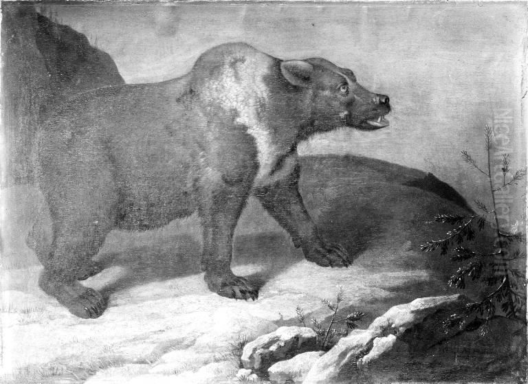 A Bear in a Winter Landscape Oil Painting by Philipp Ferdinand de Hamilton