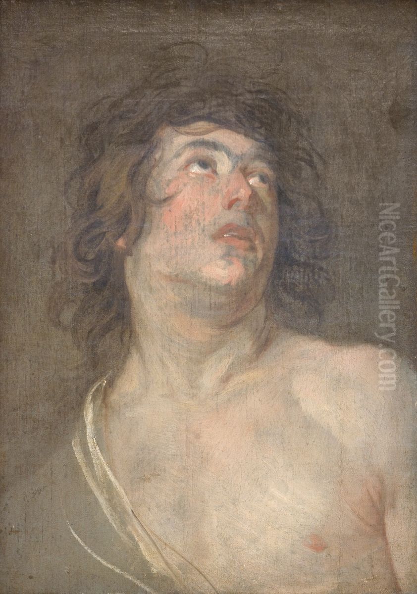 Study Head of a Young Man Looking Upwards. St Sebastian Oil Painting by Sir Anthony Van Dyck
