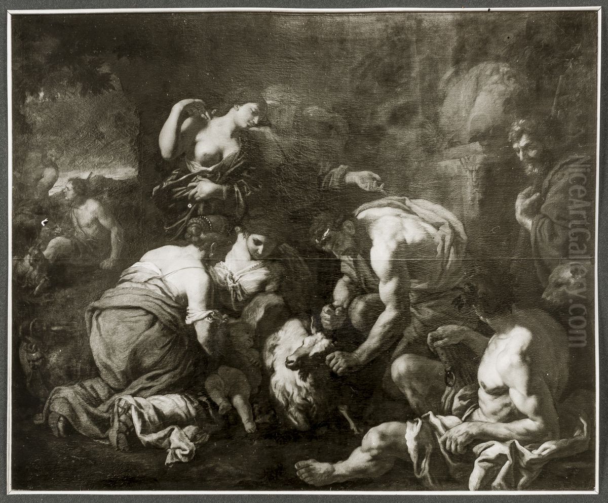 Jupiter Suckling from the Goat Amalthea Oil Painting by Johann Carl Loth