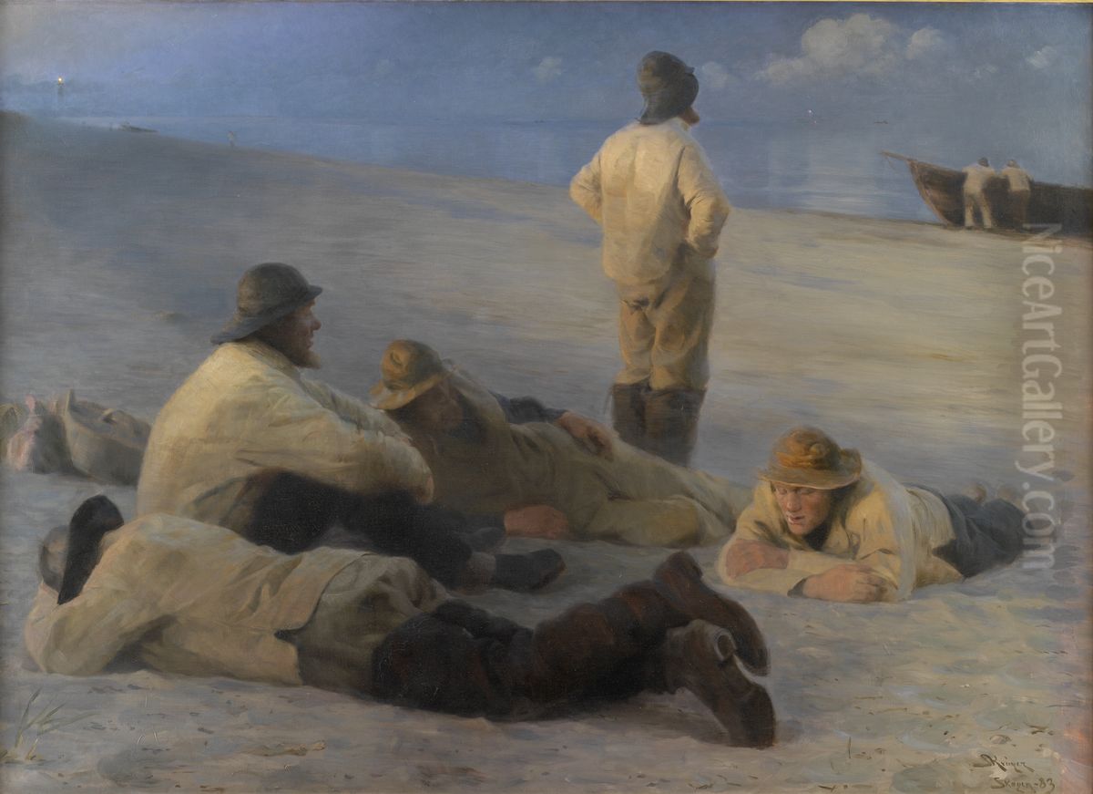 Fishermen on Skagen Beach Oil Painting by Peder Severin Kroyer