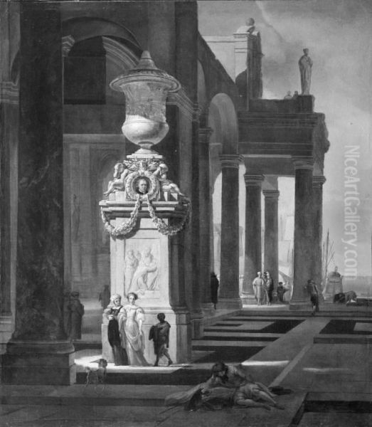 Monument at a Harbour Oil Painting by Jan Baptist Weenix