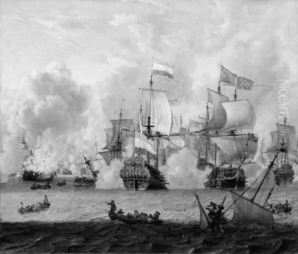 Encounter between the English and the Dutch Fleets at La Hogue 29th May 1692 Oil Painting by Abraham Storck