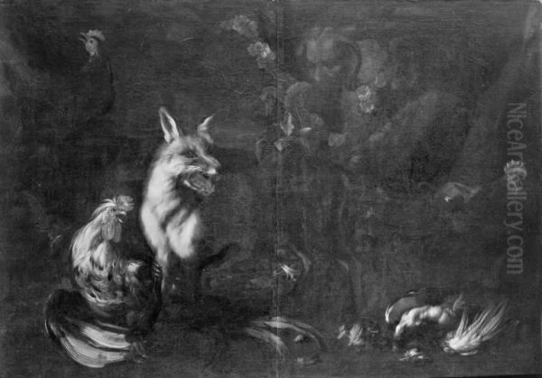 Fox in a Chicken Run Oil Painting by Franz Werner Tamm