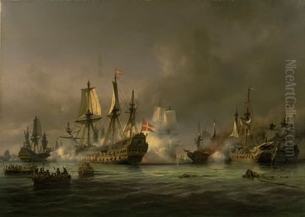 En episode af soslaget i Koge Bugt 1677 Oil Painting by Anton Melbye