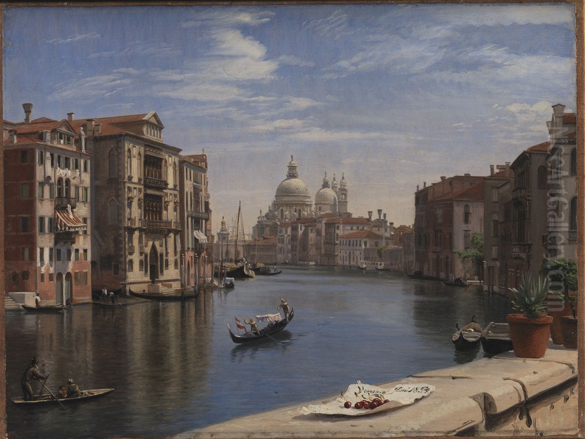 View of the Grand Canal, Venice. In the Background S. Maria della Salute Oil Painting by P. C. Skovgaard