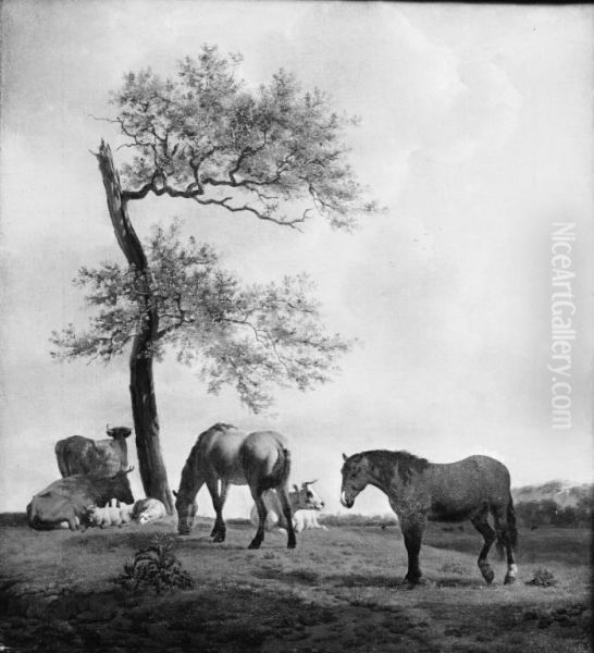 Pasture with Horses and Cattle Oil Painting by Adriaen Van De Velde