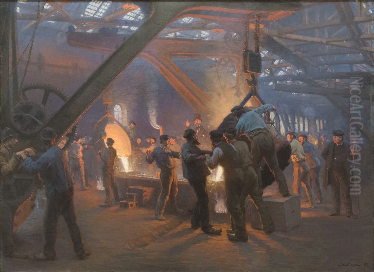 Fra Burmeister og Wains jernstoberi Oil Painting by Peder Severin Kroyer