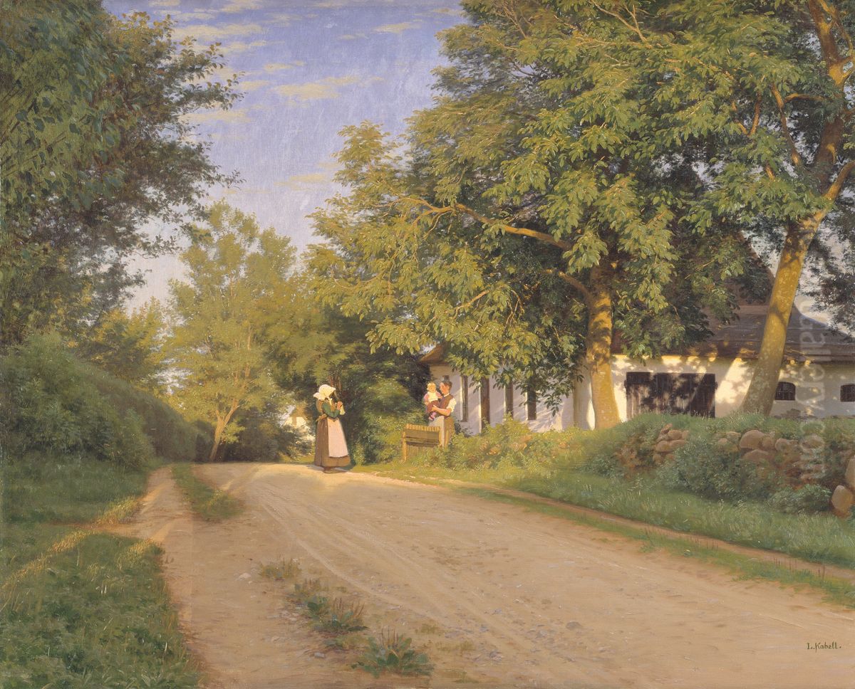 Vej gennem en landsby. Oil Painting by Ludvig Kabell