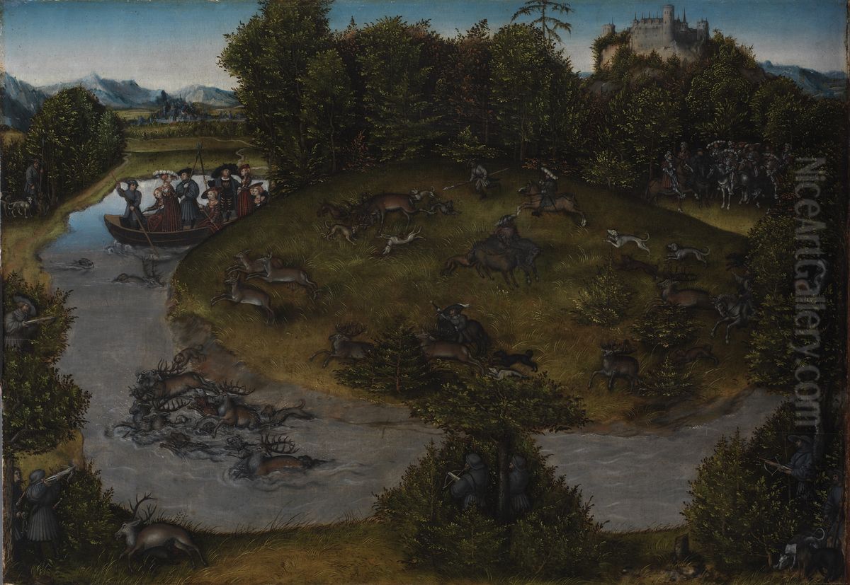 The Stag Hunt of the Elector Frederic the Wise (1463-1525) of Saxony Oil Painting by Lucas Cranach the Elder