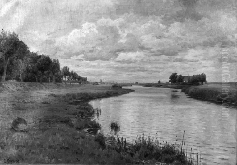Pramaens udlob ved Vallo Strand Oil Painting by Louis Jensen
