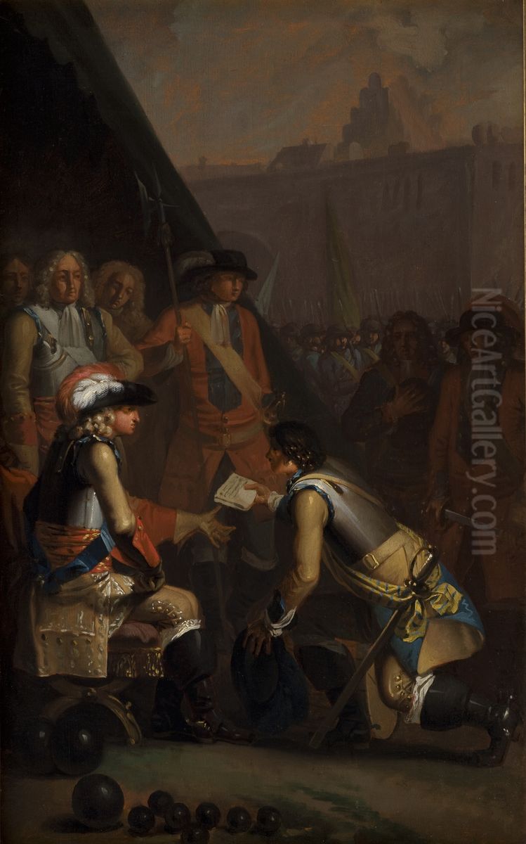 Magnus Stenbock Surrenders the Fortress of Tonningen to Frederik IV in 1714 Oil Painting by Nicolai Abildgaard