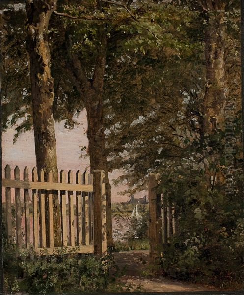 The Garden Gate of the Artist's Home at Blegdammen Oil Painting by Christen Kobke